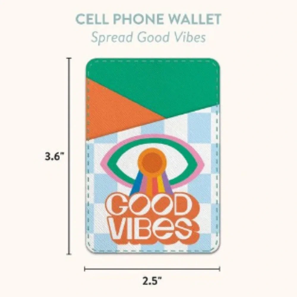 Studio Oh Stick On Cell Phone Wallet Good Vibes Eye Rainbow Orange Green NWT